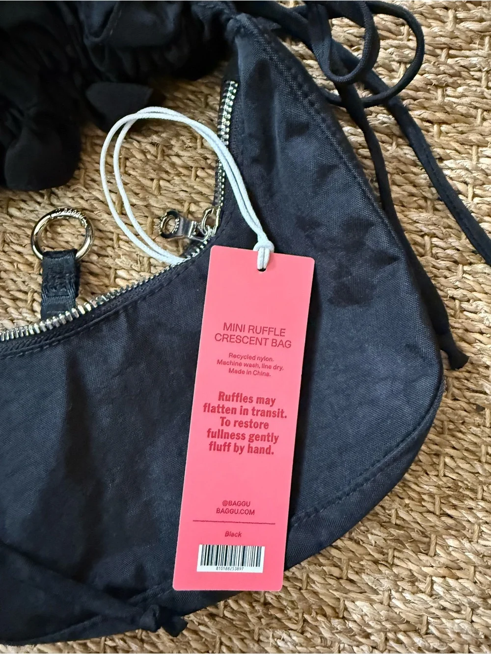 BAGGU x Molly Goddard Mini Ruffle Crescent Bag Black Recycled Nylon NWT